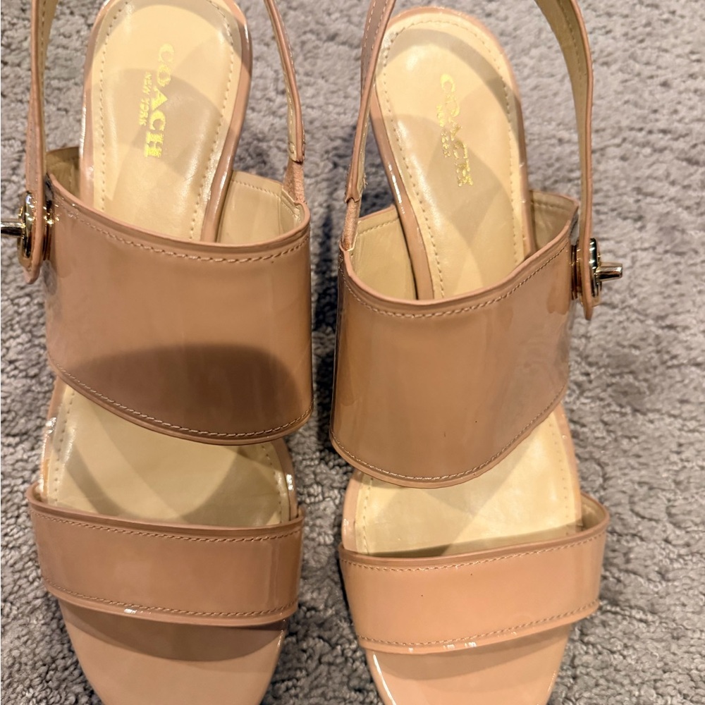 Coach Nude Patent Leather Dual-Strap Slingback Sandals - Picture 2 of 8
